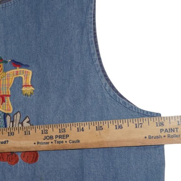 Karen Scott Vintage Denim Dress Scarecrow Embroidered Fall Harvest 100% Cotton S - Picture 7 of 7